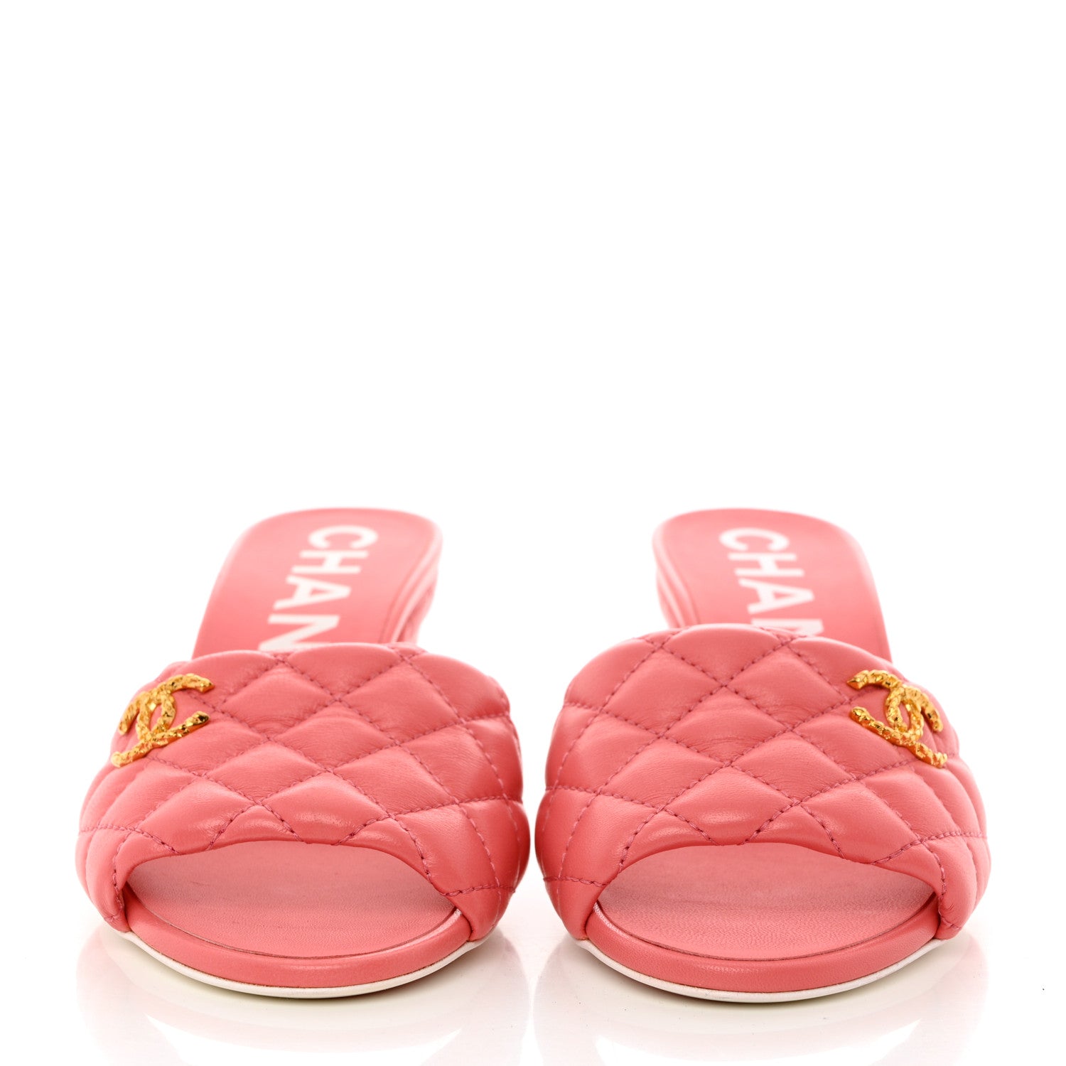 Chanel Lambskin Quilted Textured CC Mules 37.5 Pink 2 of 10