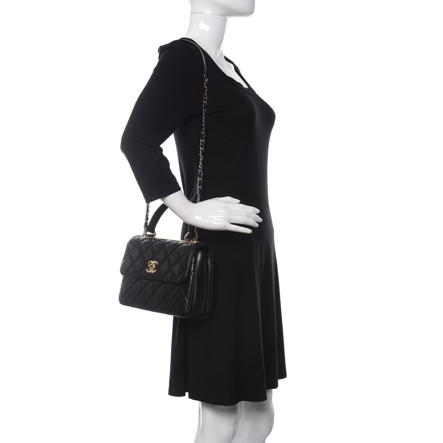 Lambskin Quilted Small Trendy CC Dual Handle Flap Bag Black