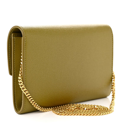 Saint Laurent Grain De Poudre Monogram Uptown Chain Wallet Olive 3 of 11