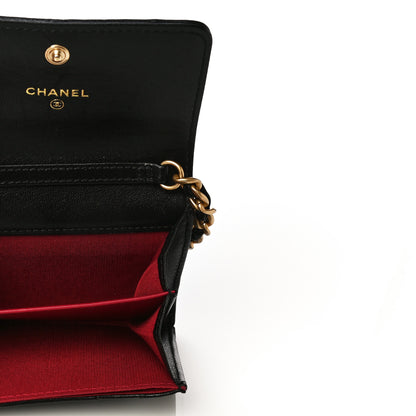 Chanel Shiny Goatskin Quilted 19 Flap Coin Purse With Chain Black 5 of 14