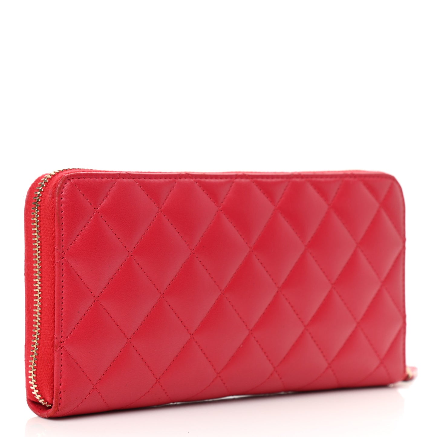 Lambskin Quilted Large Gusset Zip Around Wallet Red