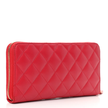 Chanel Lambskin Quilted Large Gusset Zip Around Wallet Red 3 of 8