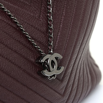 Chanel Deerskin Chevron CC Chain Bucket Drawstring Bag Burgundy 10 of 10