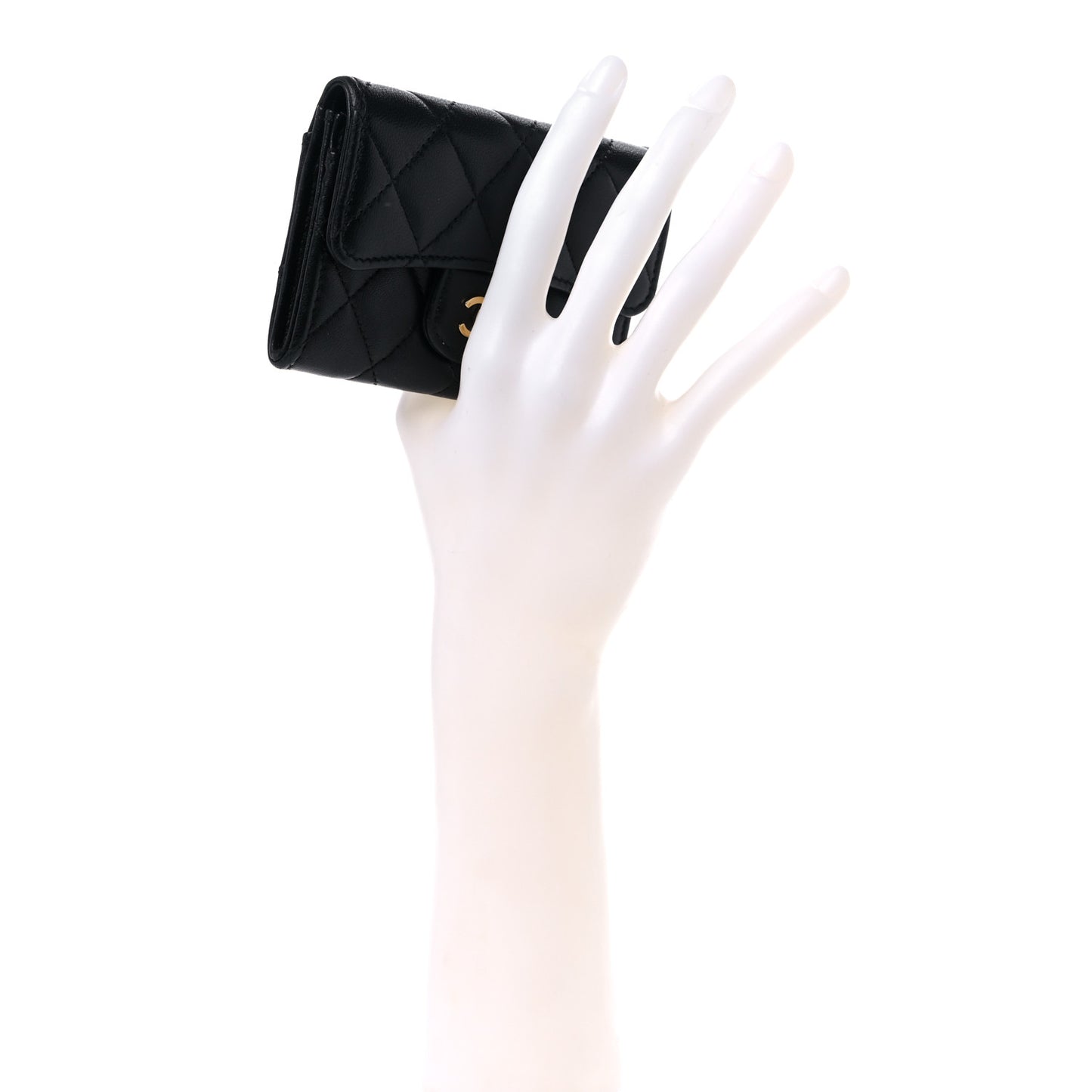 Lambskin Quilted Flap Card Holder Wallet Black
