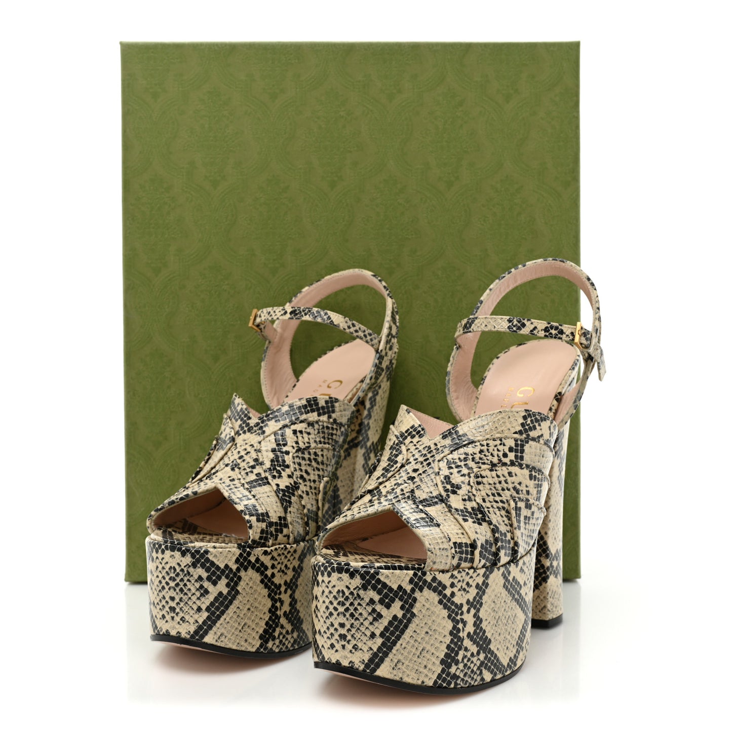 Calfskin Python Print Keyla Platform Slingback Sandals 39.5 Beige Avana