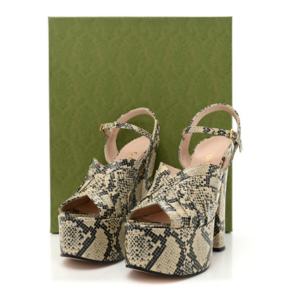 Gucci Calfskin Python Print Keyla Platform Slingback Sandals 39.5 Beige Avana 9 of 9