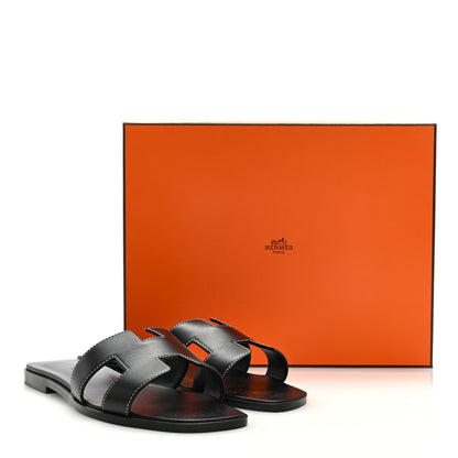 Hermes Box Calfskin Oran Sandals 37 Black 9 of 9