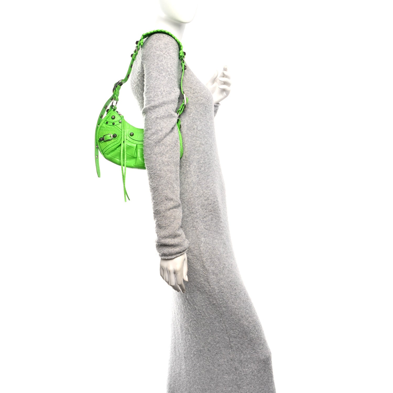 Balenciaga Extra Supple Calfskin Crocodile Embossed Le Cagole Shoulder Bag XS Acid Green 2 of 11