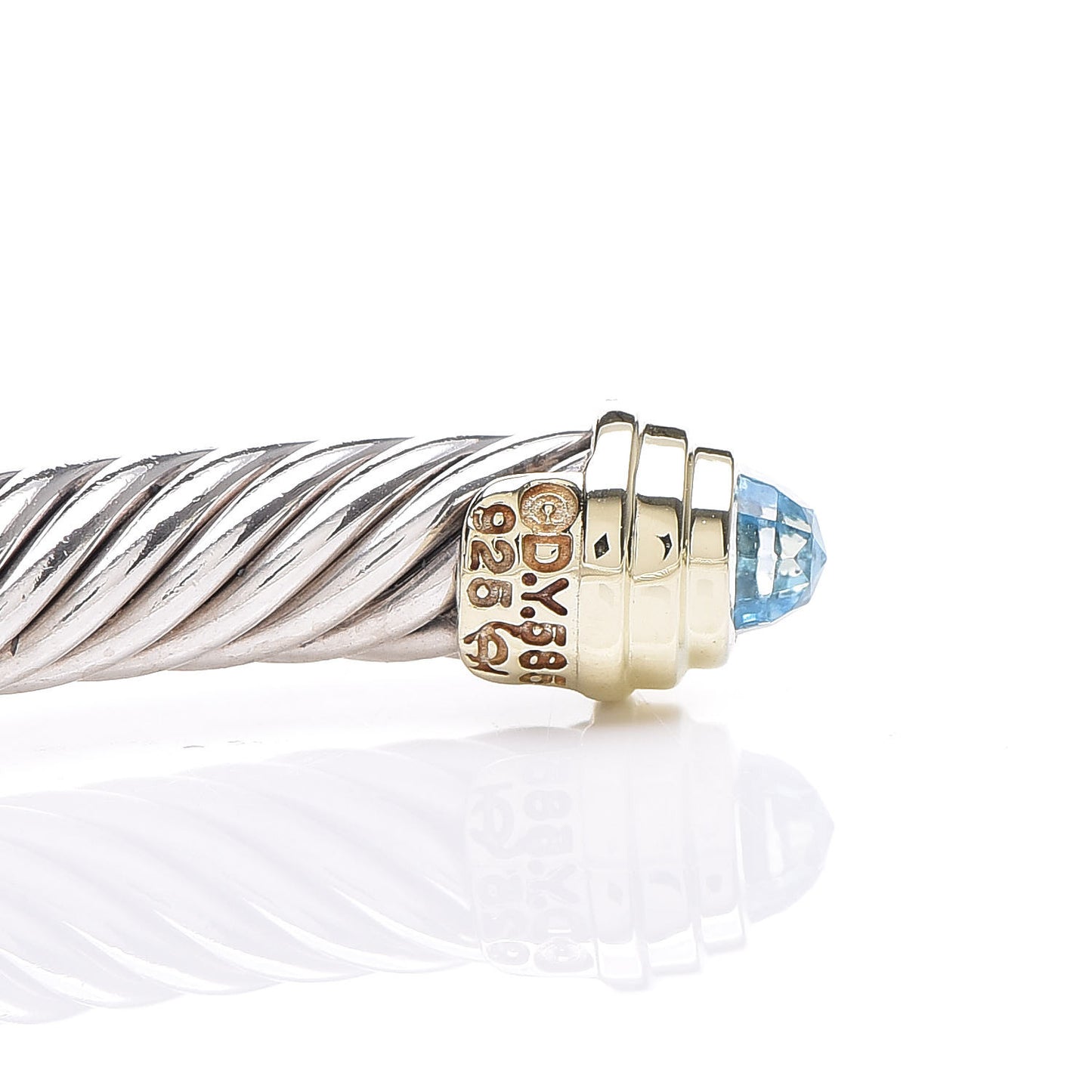 Sterling Silver 14K Yellow Gold Blue Topaz 5mm Cable Classics Petite Color Bracelet