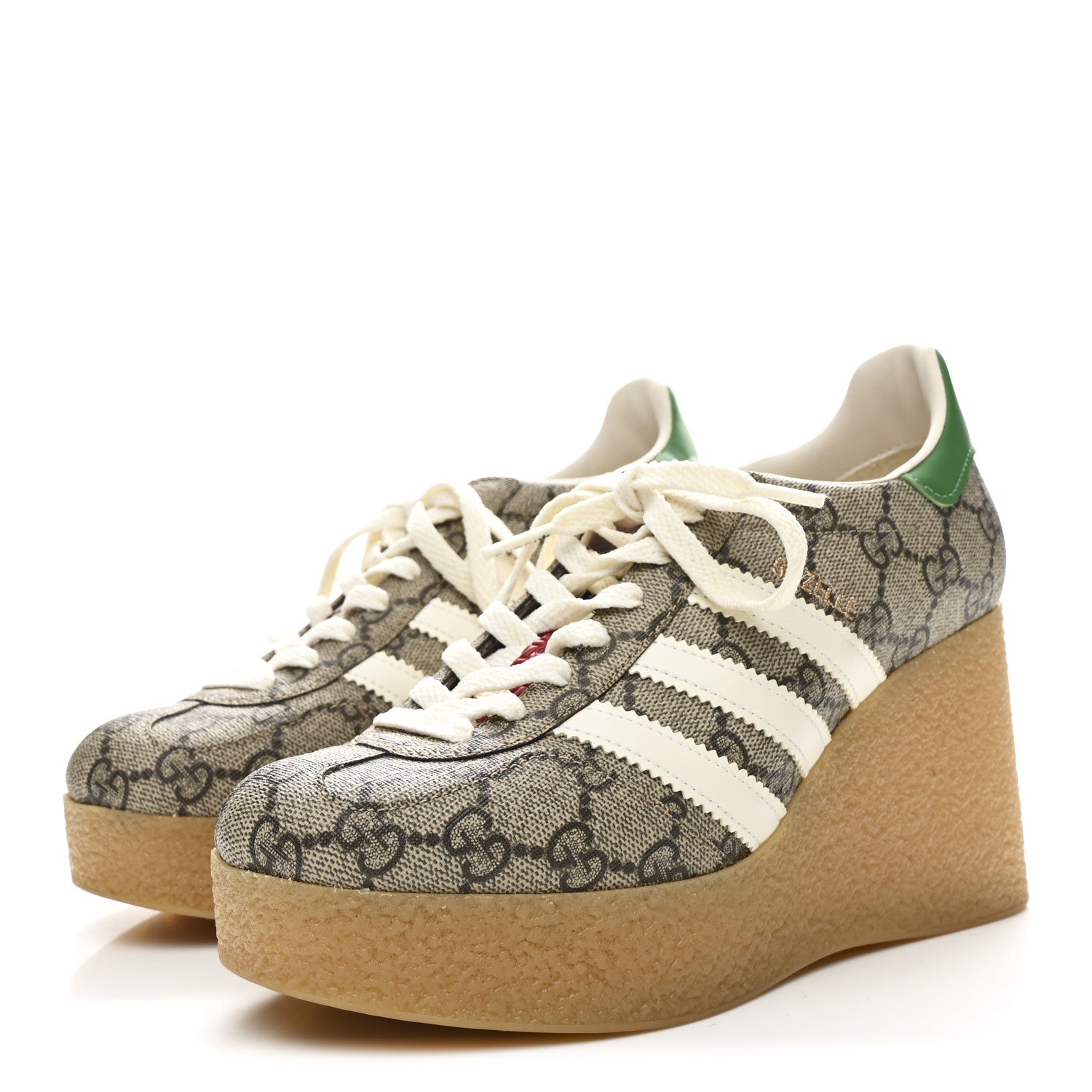 Gucci X ADIDAS GG Supreme Monogram Gazelle Wedge Sneakers 36.5 Beige Ebony Off White New Shamarock 4 of 9