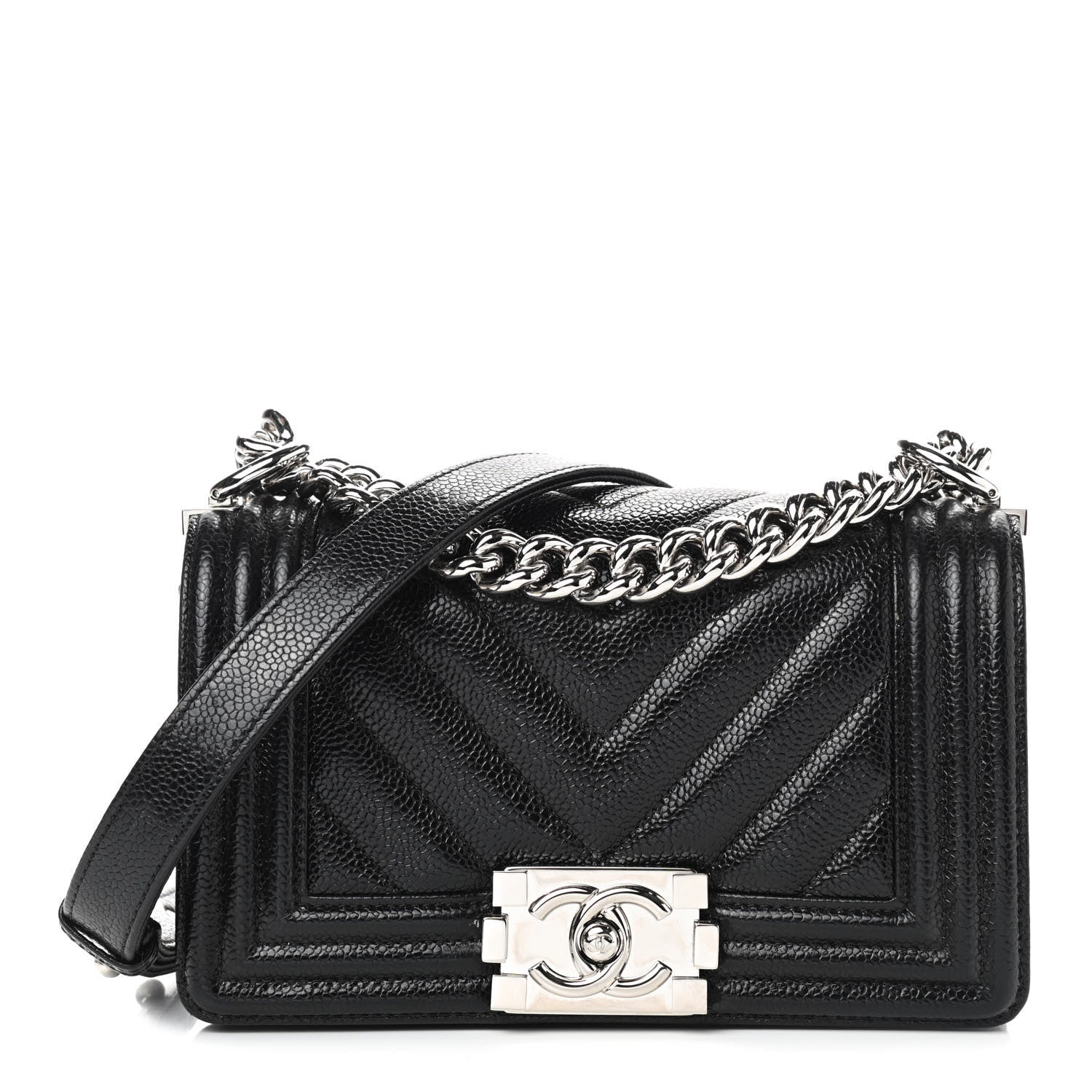 Chanel Caviar Chevron Quilted Small Boy Flap Black 1 of 9