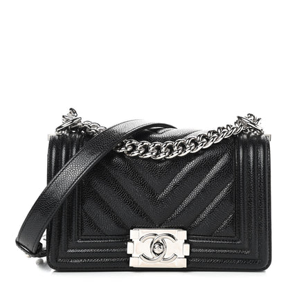 Chanel Caviar Chevron Quilted Small Boy Flap Black 1 of 9