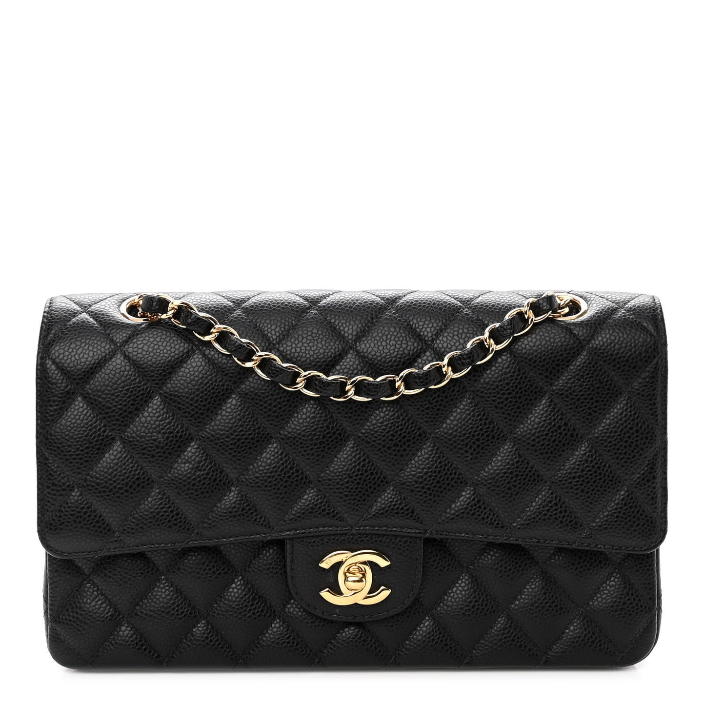 Caviar Quilted Medium Double Flap Black