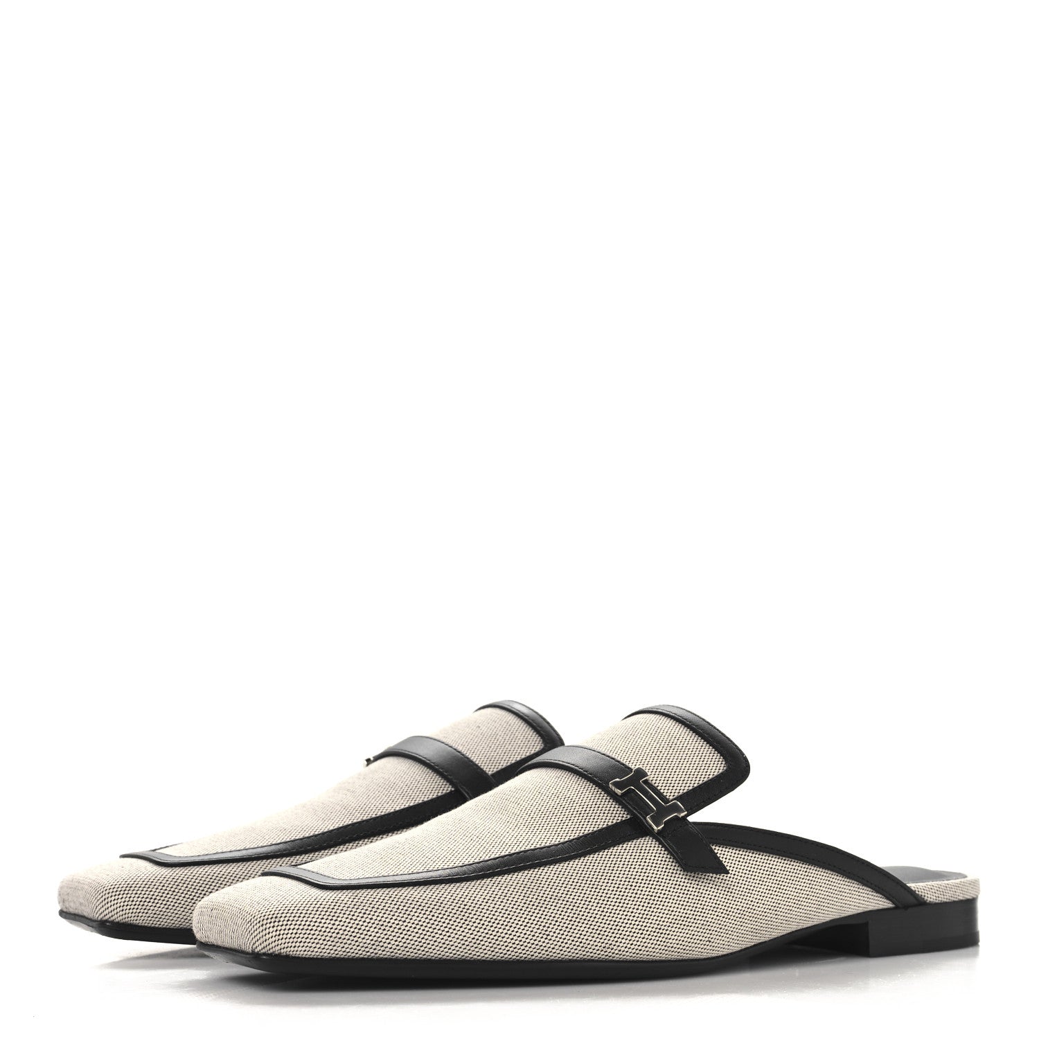 Hermes Canvas Calfskin Womens Groupie Mules 39.5 Prunoir Black 4 of 9