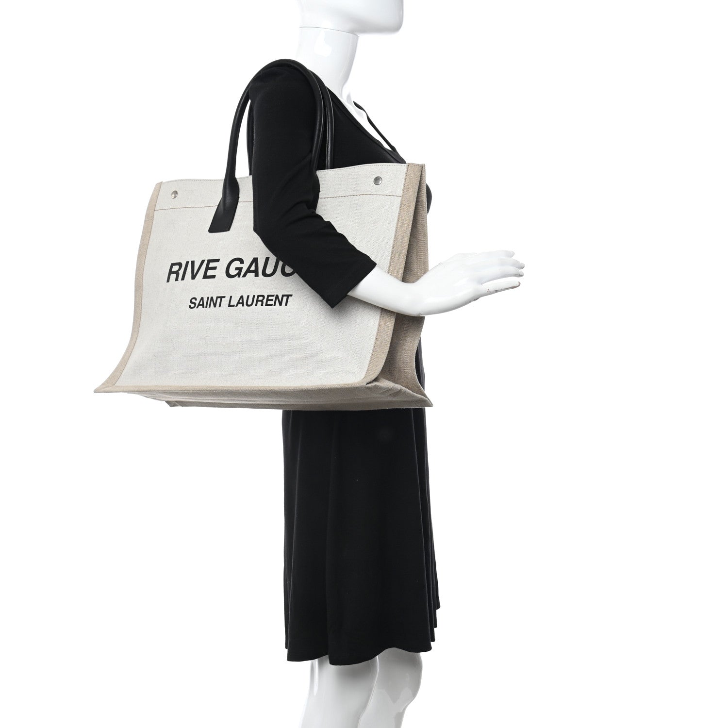 Saint Laurent Linen Calfskin Rive Gauche Tote Optic White 2 of 8