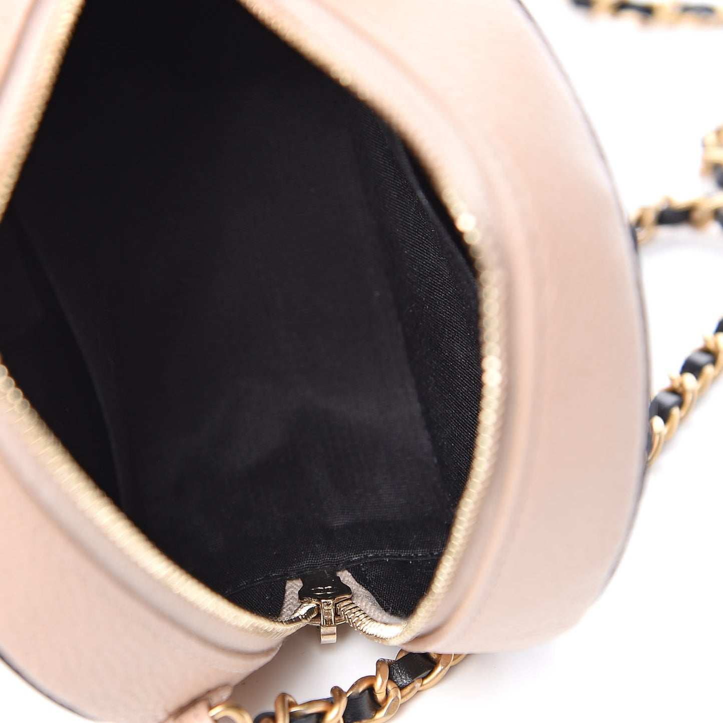 Caviar Quilted Round Filigree Crossbody Beige Black