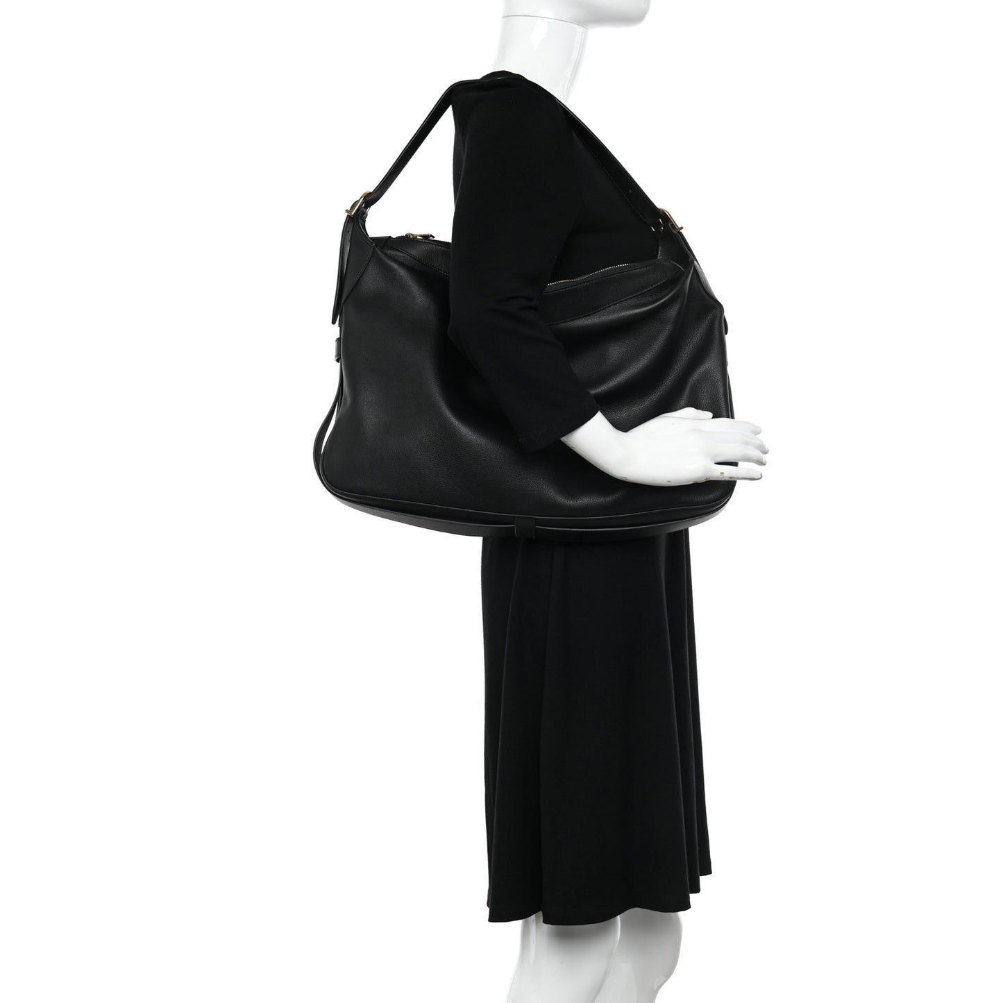 Supple Calfskin Large Romy Shoulder Bag Black