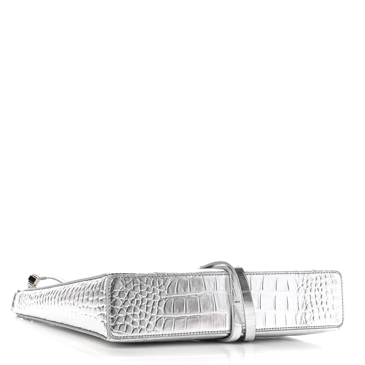 Givenchy Metallic Calfskin Croc Embossed Small Cut Out Shoulder Bag Silver 4 of 8