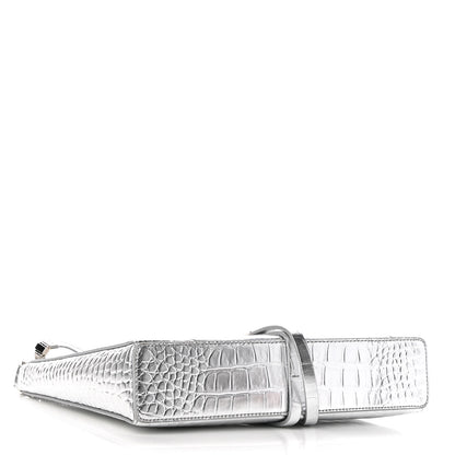 Givenchy Metallic Calfskin Croc Embossed Small Cut Out Shoulder Bag Silver 4 of 8