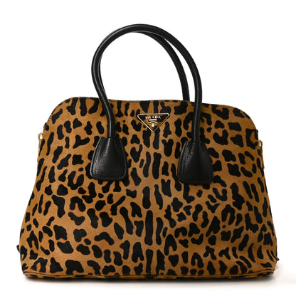 Prada Pony Hair Leopard Print Large Cavallino Miele Moro 1 of 9