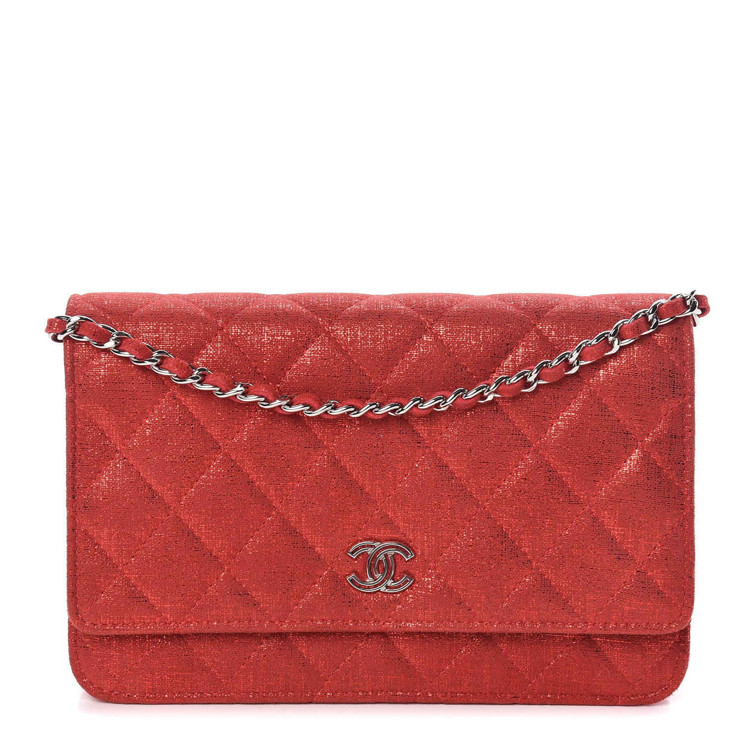 Chanel Metallic Iridescent Calfskin Wallet On Chain WOC Red 1 of 9