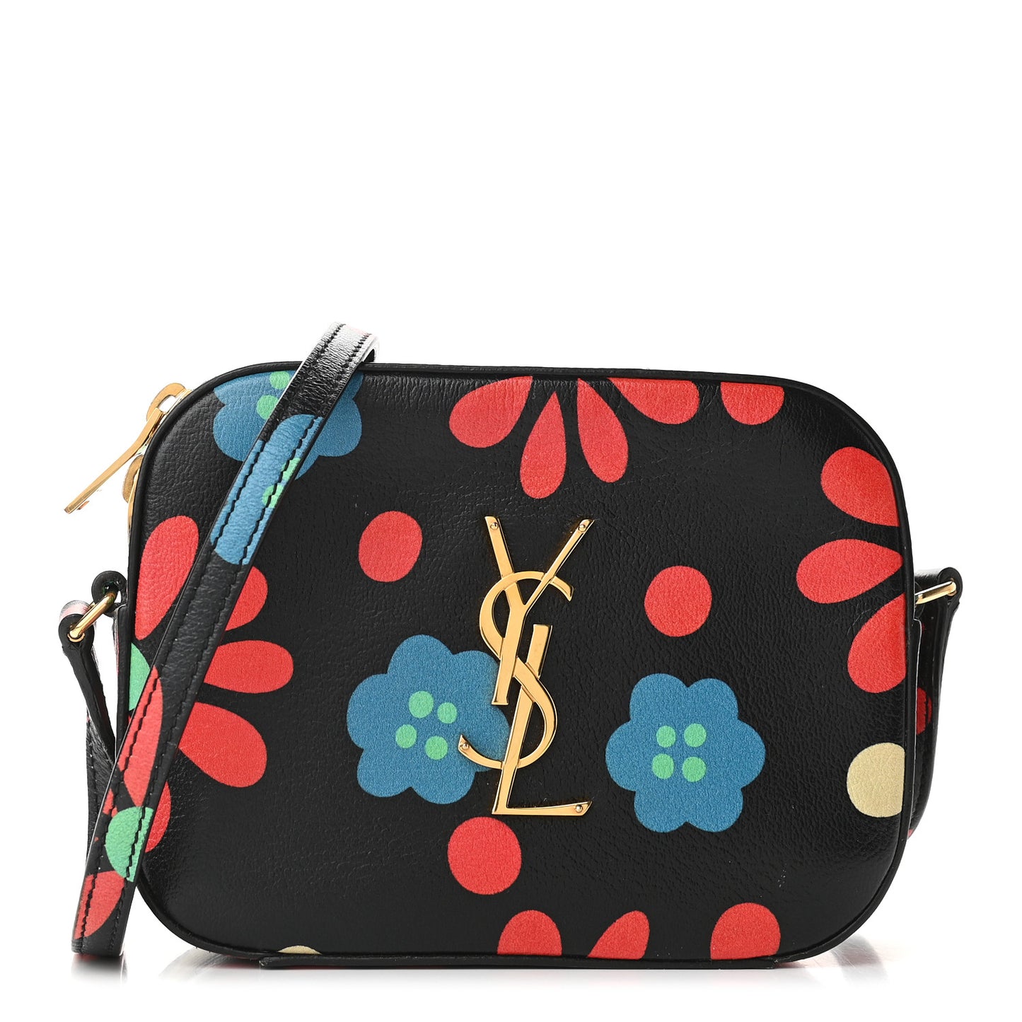Calfskin Floral Print Small Classic Monogram Camera Bag Black