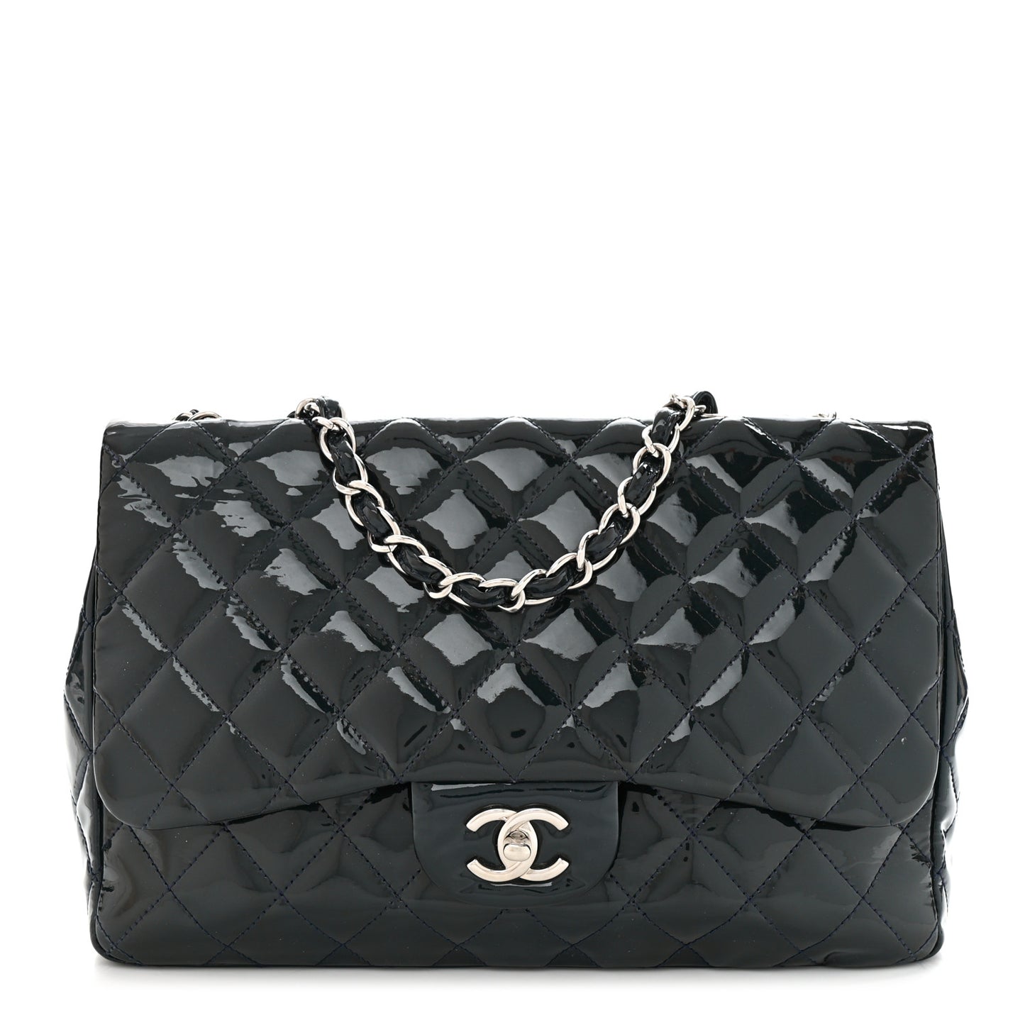 Patent Quilted Maxi Single Flap Blue