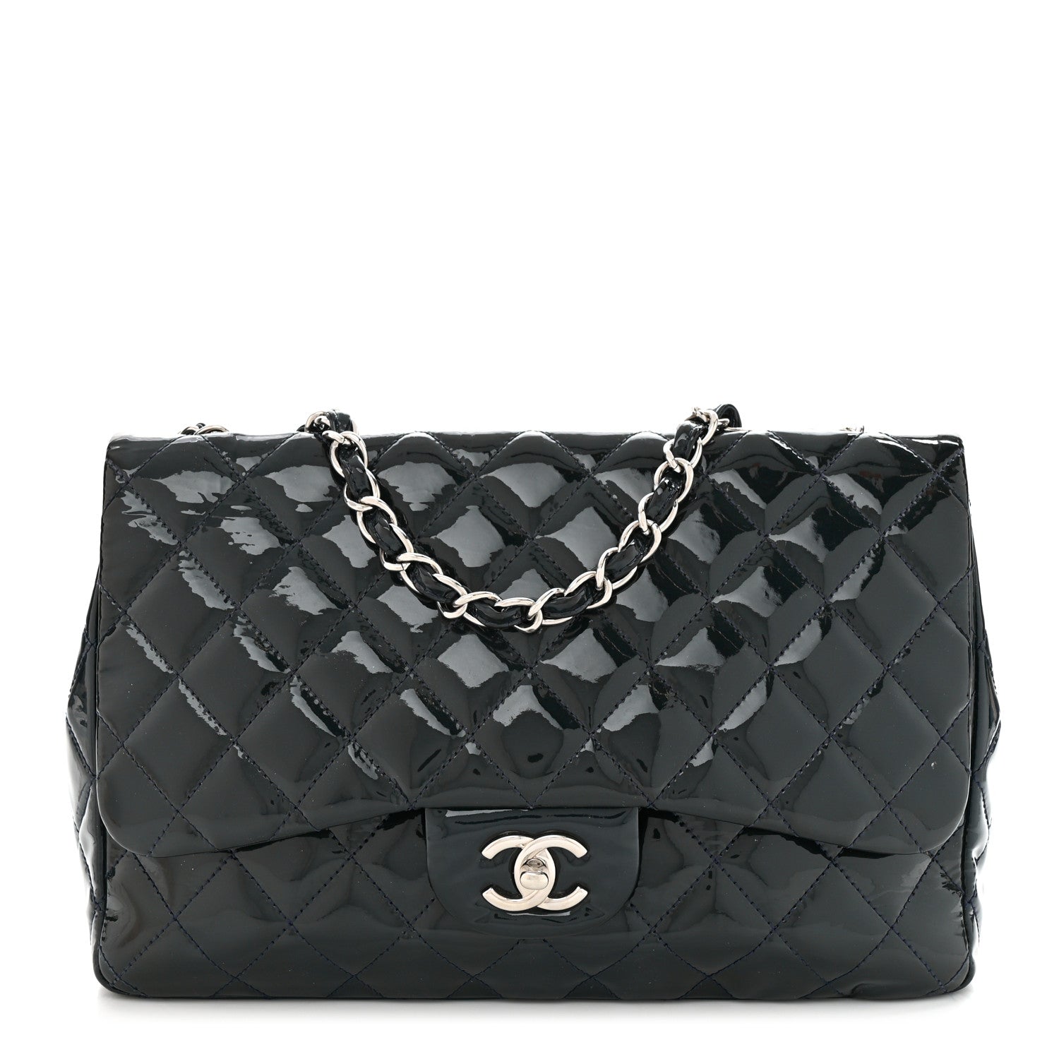 Chanel Patent Quilted Maxi Single Flap Blue 1 of 11
