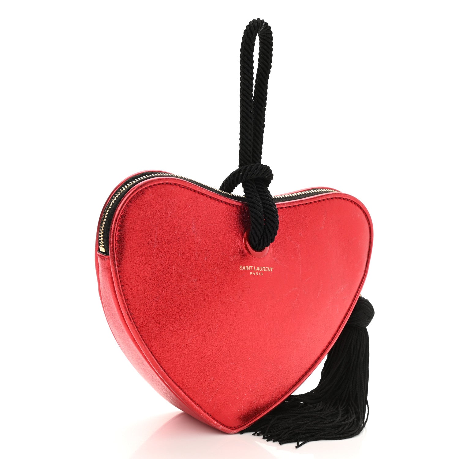 YSL ハート型パーティーバッグ 赤(超美品) Saint Laurent Metallic Calfskin Heart Clutch Rouge 1151173
