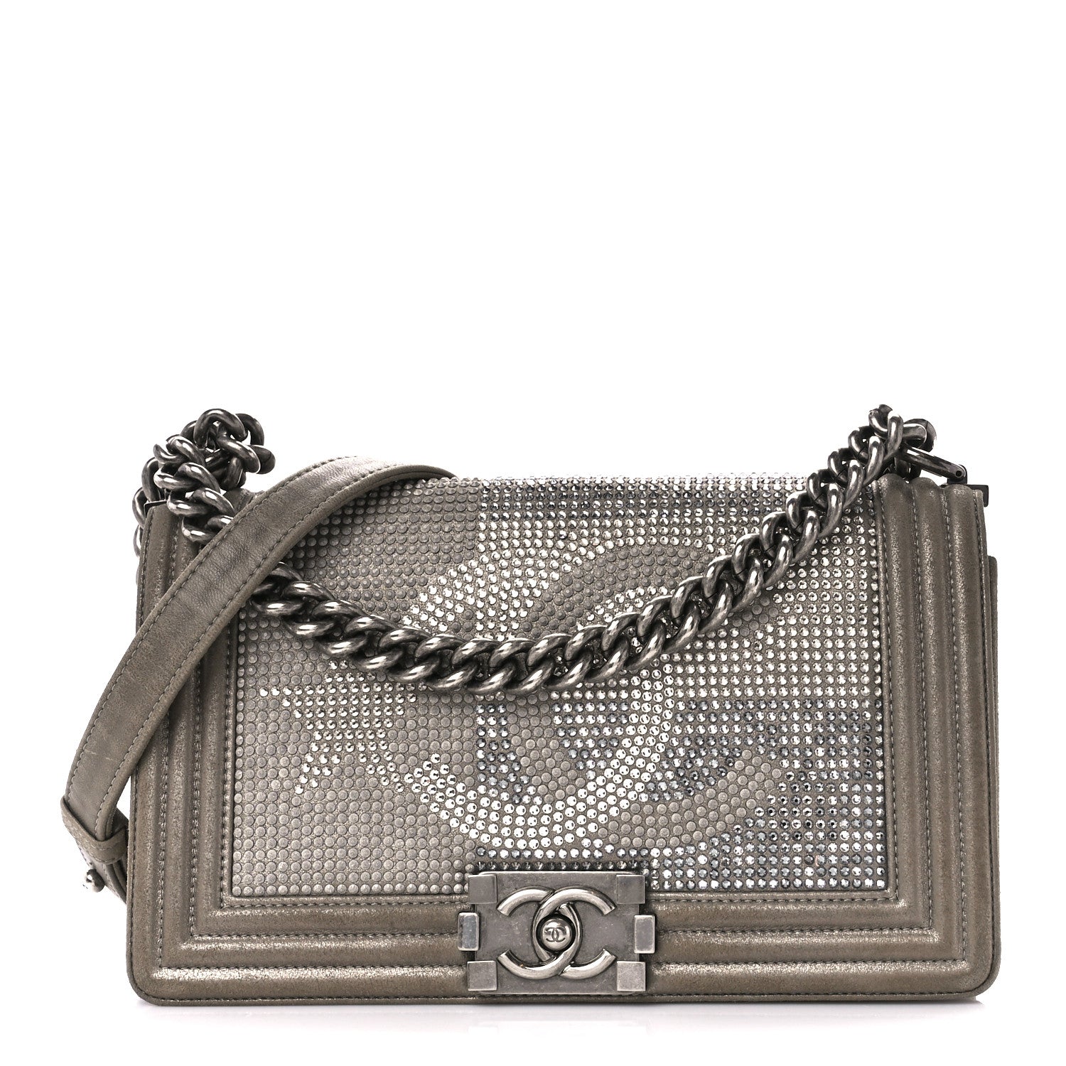 Chanel Iridescent Calfskin Quilted Strass Medium Paris Dallas Boy Flap Dark Khaki 1 of 12