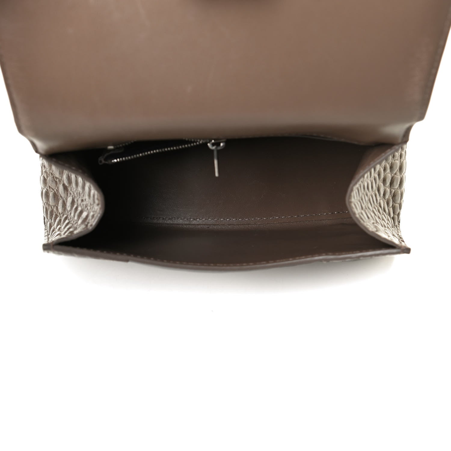Balenciaga Shiny Calfskin Crocodile Embossed Small Hourglass Top Handle Bag Mink Grey 6 of 14