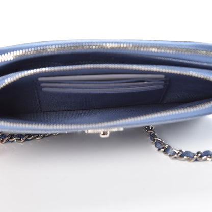 Chanel Metallic Caviar Chevron Quilted Small Vintage Mademoiselle Clutch With Chain Light Blue 10 of 11