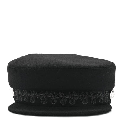 Hermes Wool Flannel Embroidered Womens Cabourg En Finesse Cap 57 Black 2 of 8