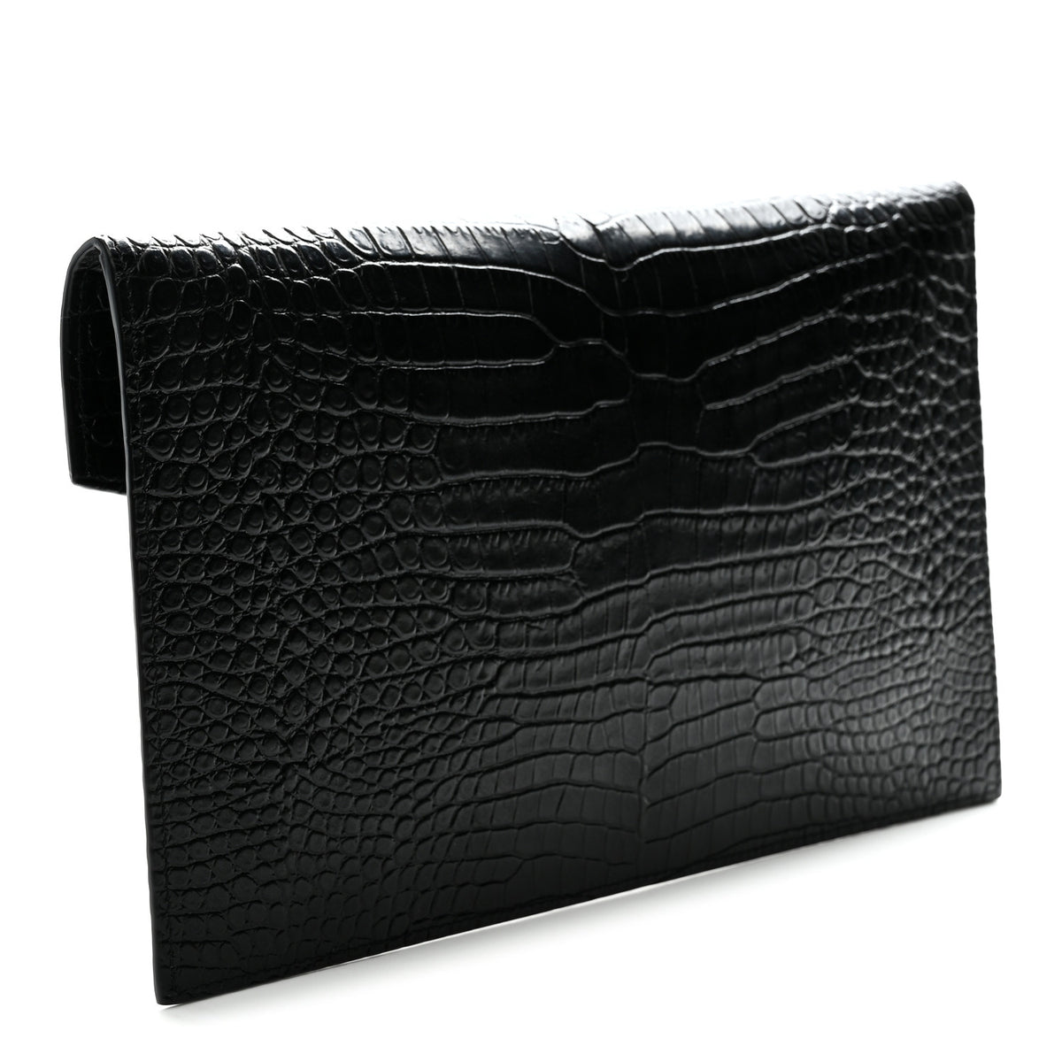 Calfskin Crocodile Embossed Uptown Monogram Clutch Black