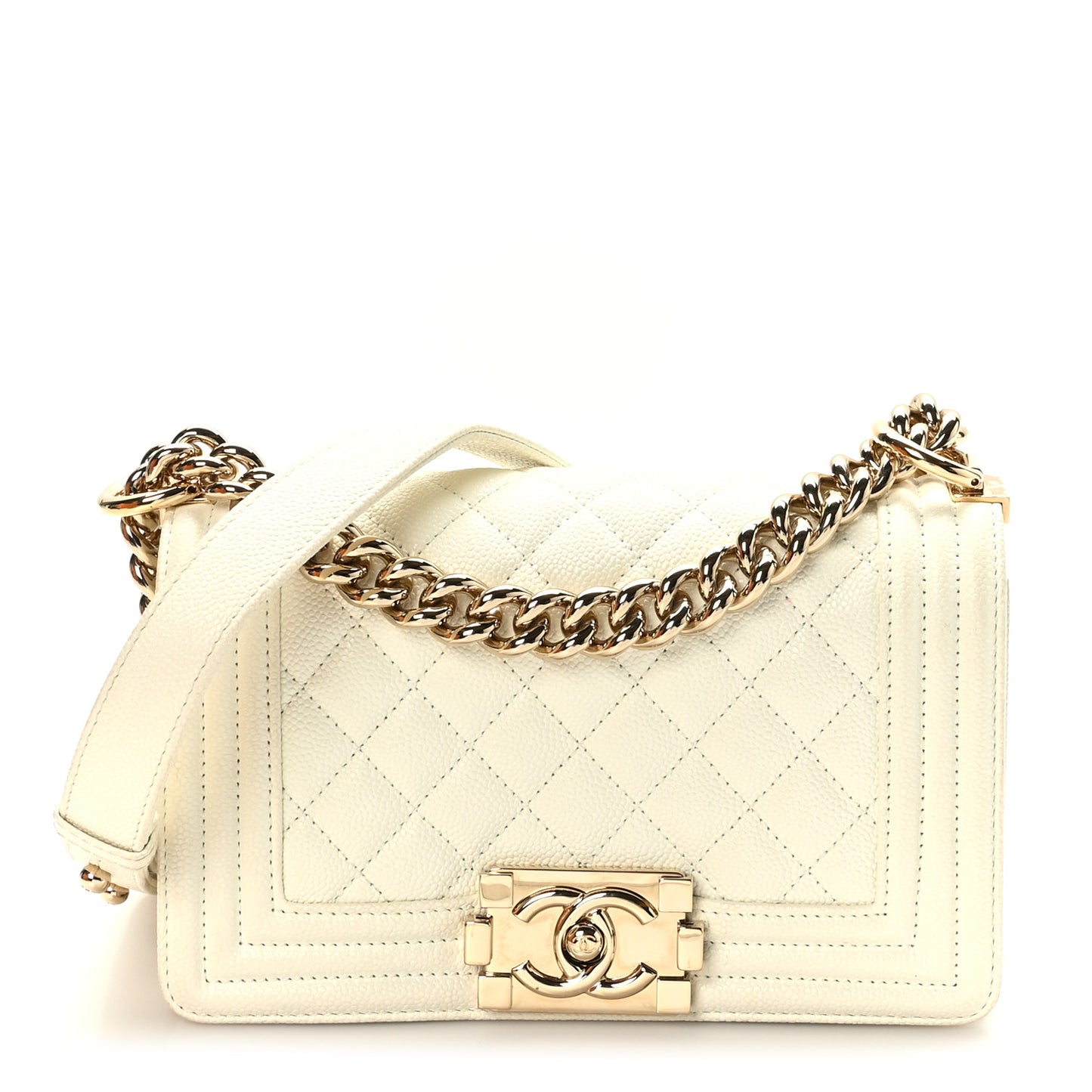 Caviar Quilted Small Boy Flap White