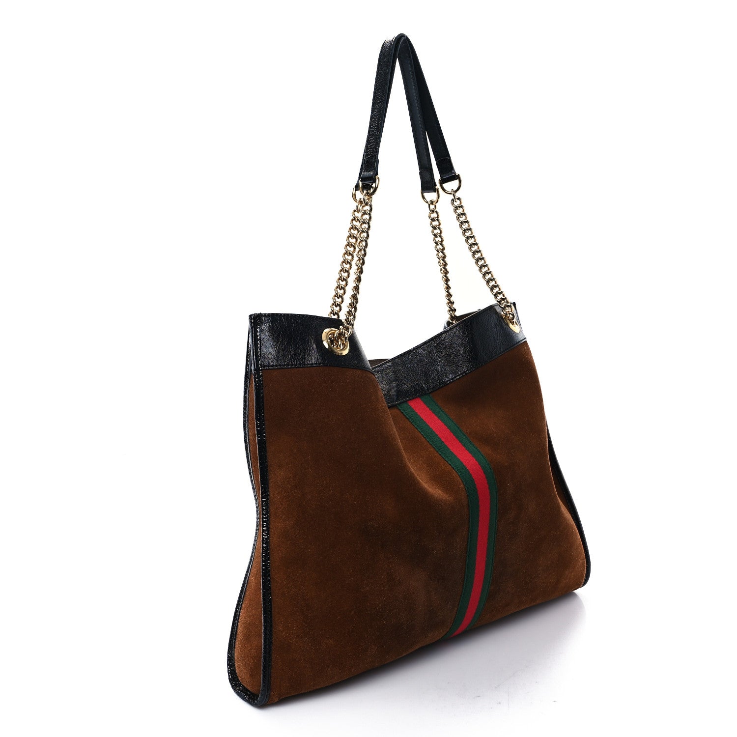 Gucci Suede Patent Large Rajah Chain Tote Nocciola Black 3 of 16