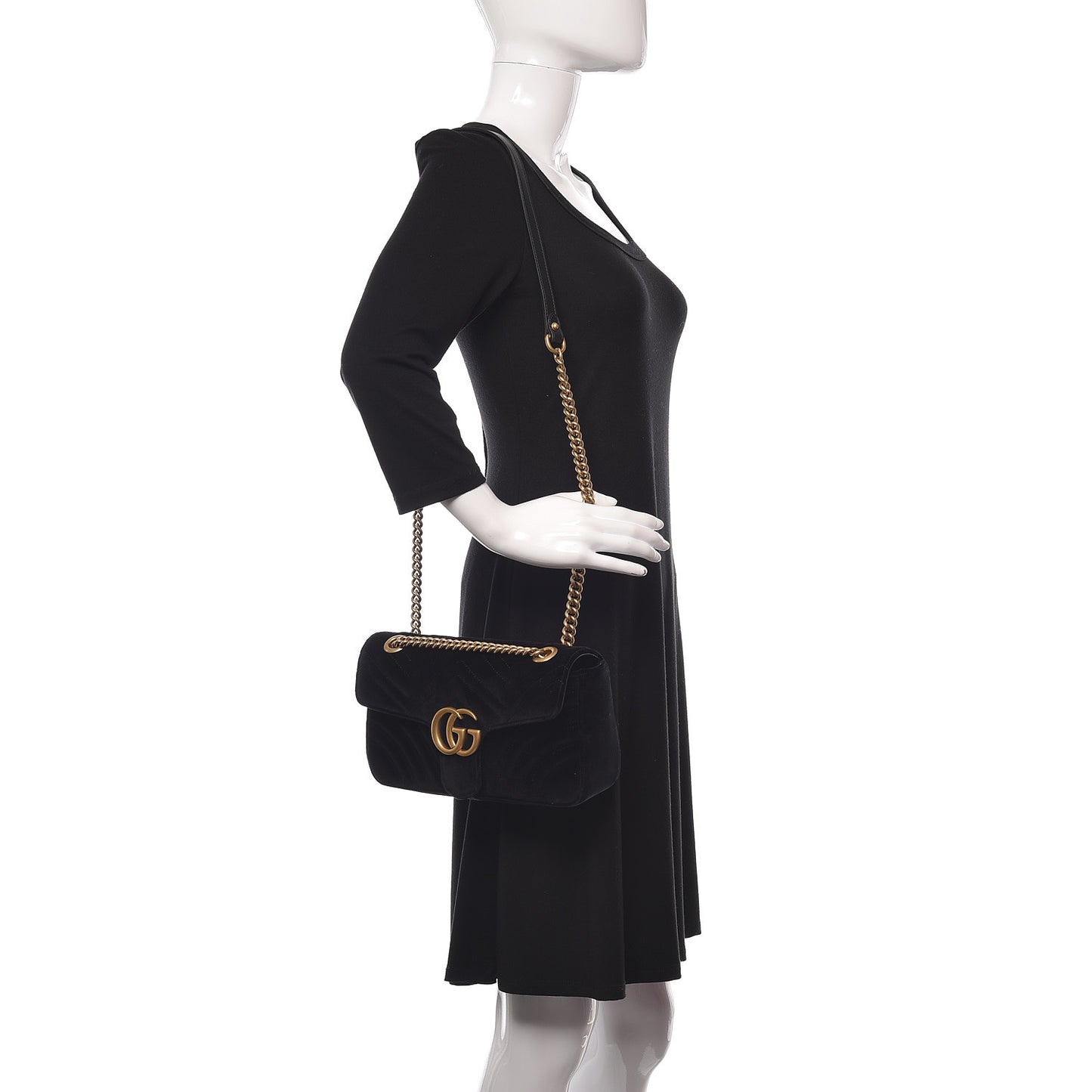Velvet Matelasse Small GG Marmont Shoulder Bag Black
