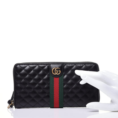 Gucci Calfskin Web Trapuntata GG Zip Around Wallet Black 2 of 11