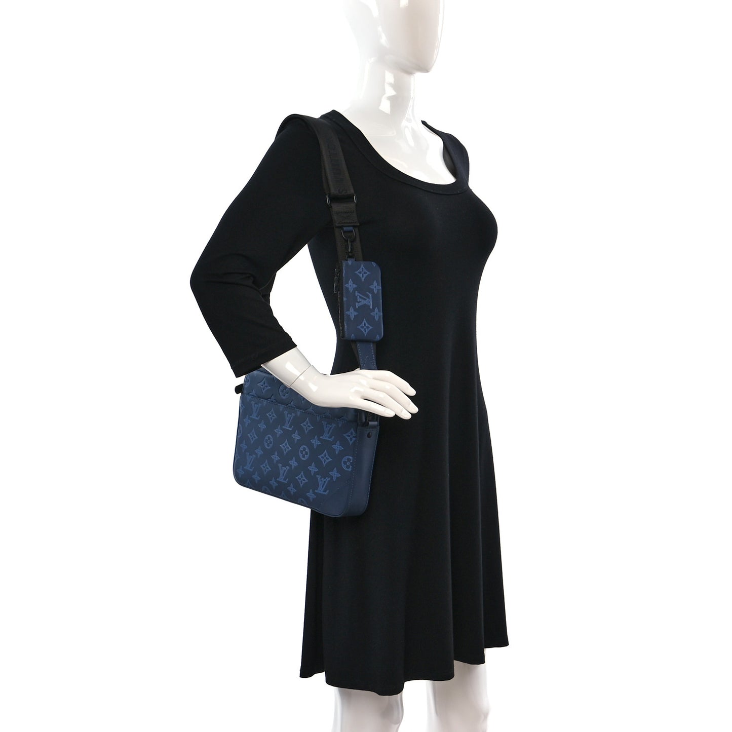 Calfskin Monogram Shadow Duo Messenger Navy Blue