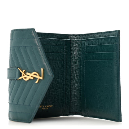 Saint Laurent Grain De Poudre Mixed Matelasse Triquilt Monogram Compact Tri Fold Wallet Sea Turquois 5 of 11