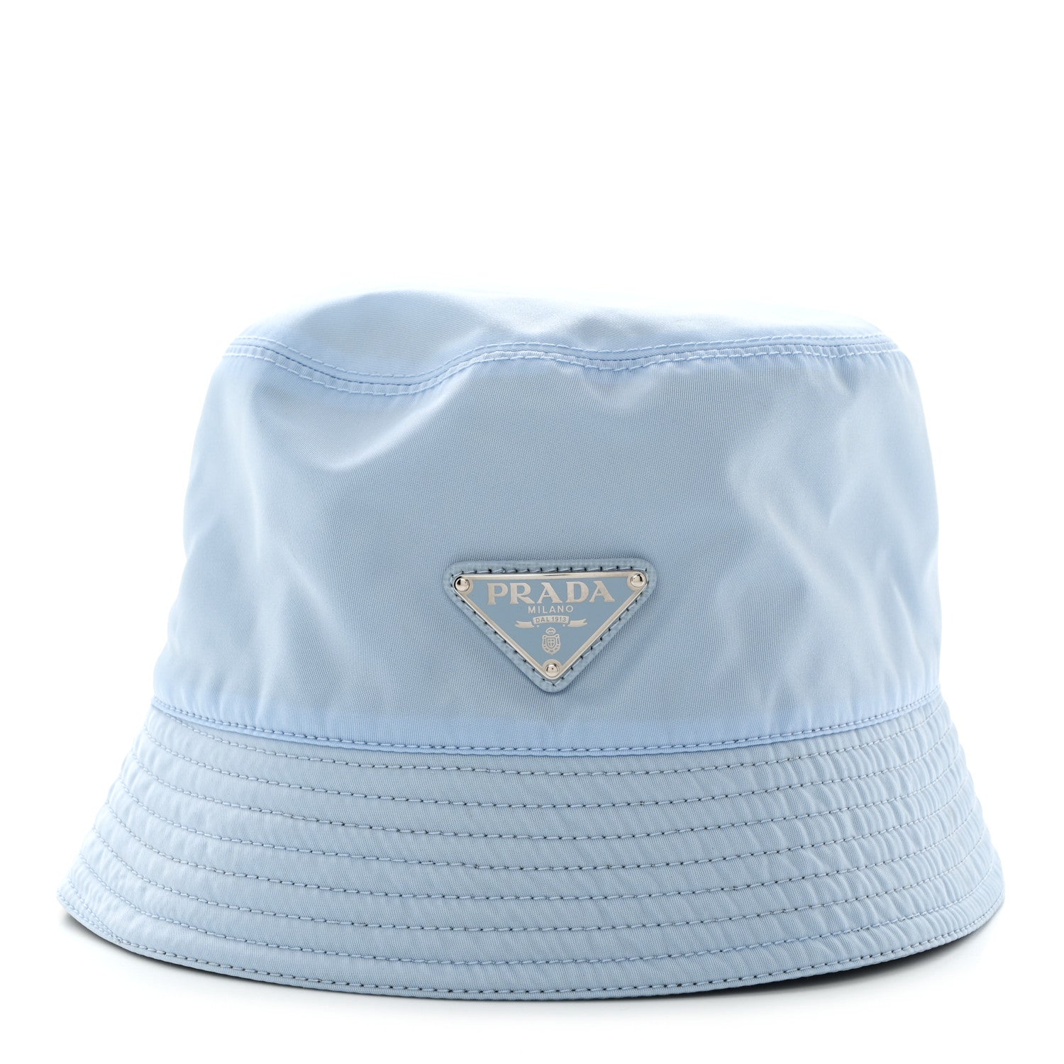 Prada Re-Nylon Metal Triangle Logo Womens Bucket Hat M Celeste 5 of 8
