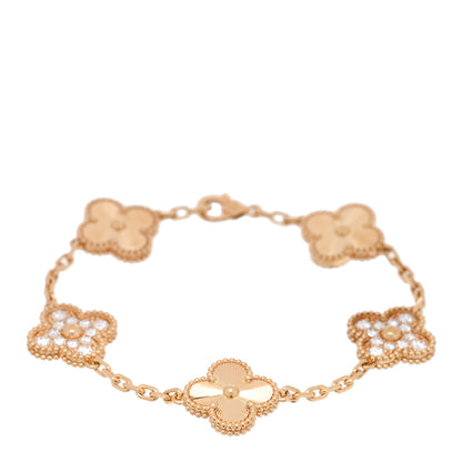 Van Cleef & Arpels 18K Yellow Gold Diamond 5 Motifs Guilloche Vintage Alhambra Bracelet 1 of 3