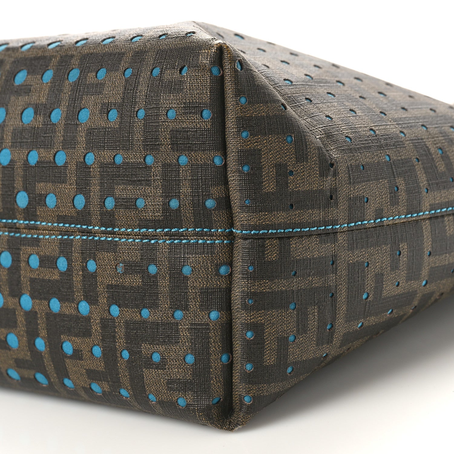Fendi Zucca Spalmati Perforated Medium Roll Tote Tobacco Pavone 8 of 9