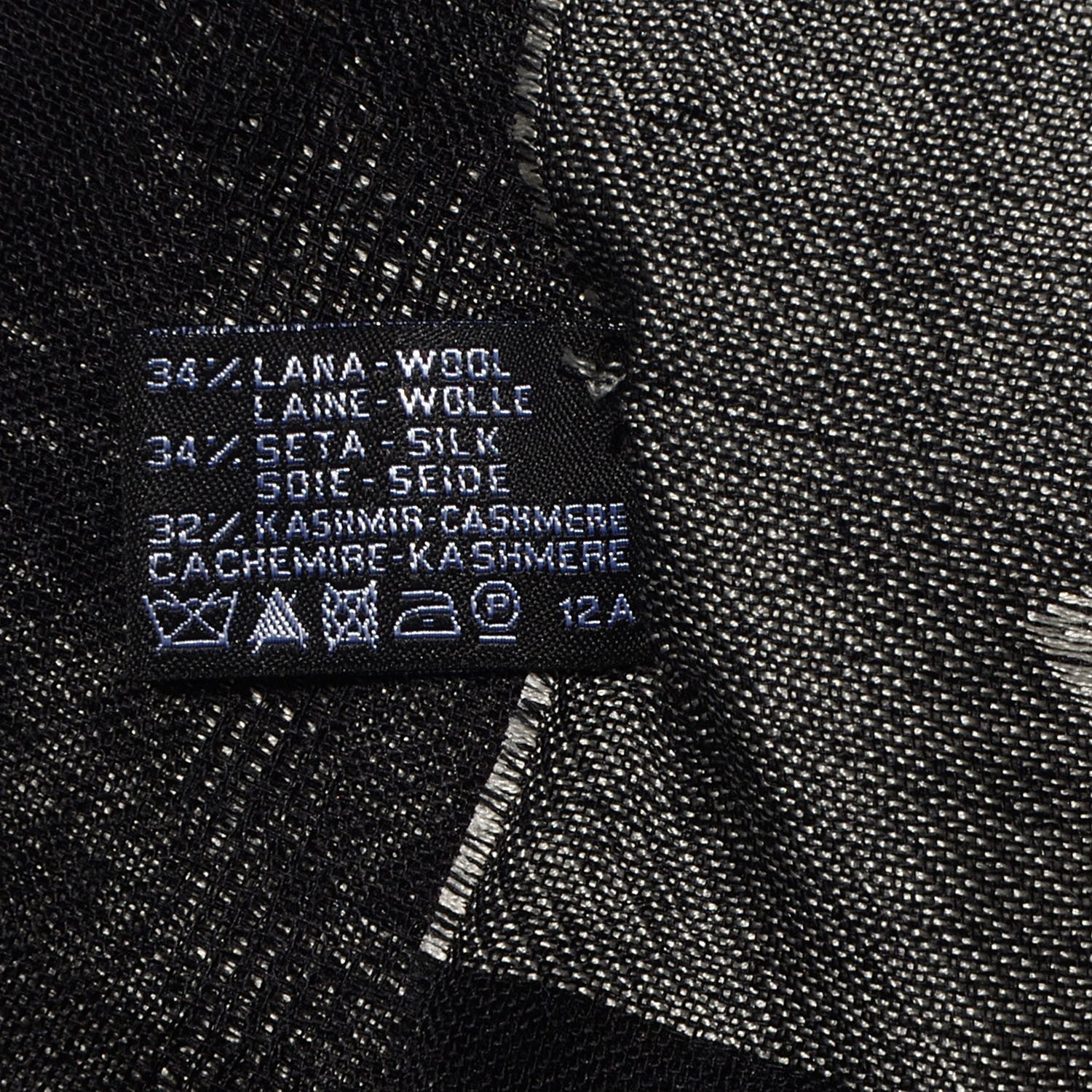 Chanel Wool Silk Cashmere CC Scarf Shawl Black White 5 of 5