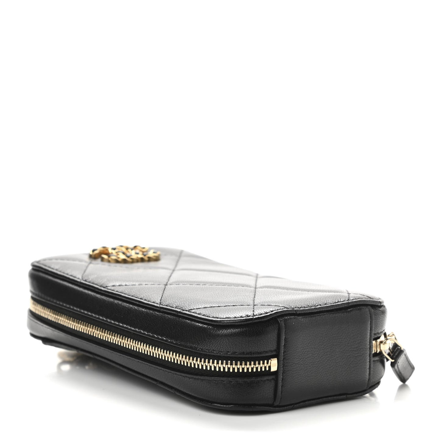 Lambskin Quilted Chanel 19 Zip Phone Case Black
