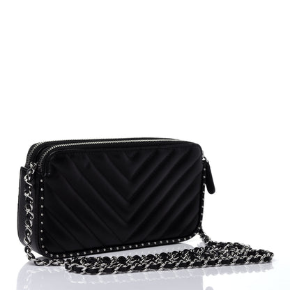 Chanel Lambskin Chevron Quilted Studded Small Clutch With Chain Black 2 of 4
