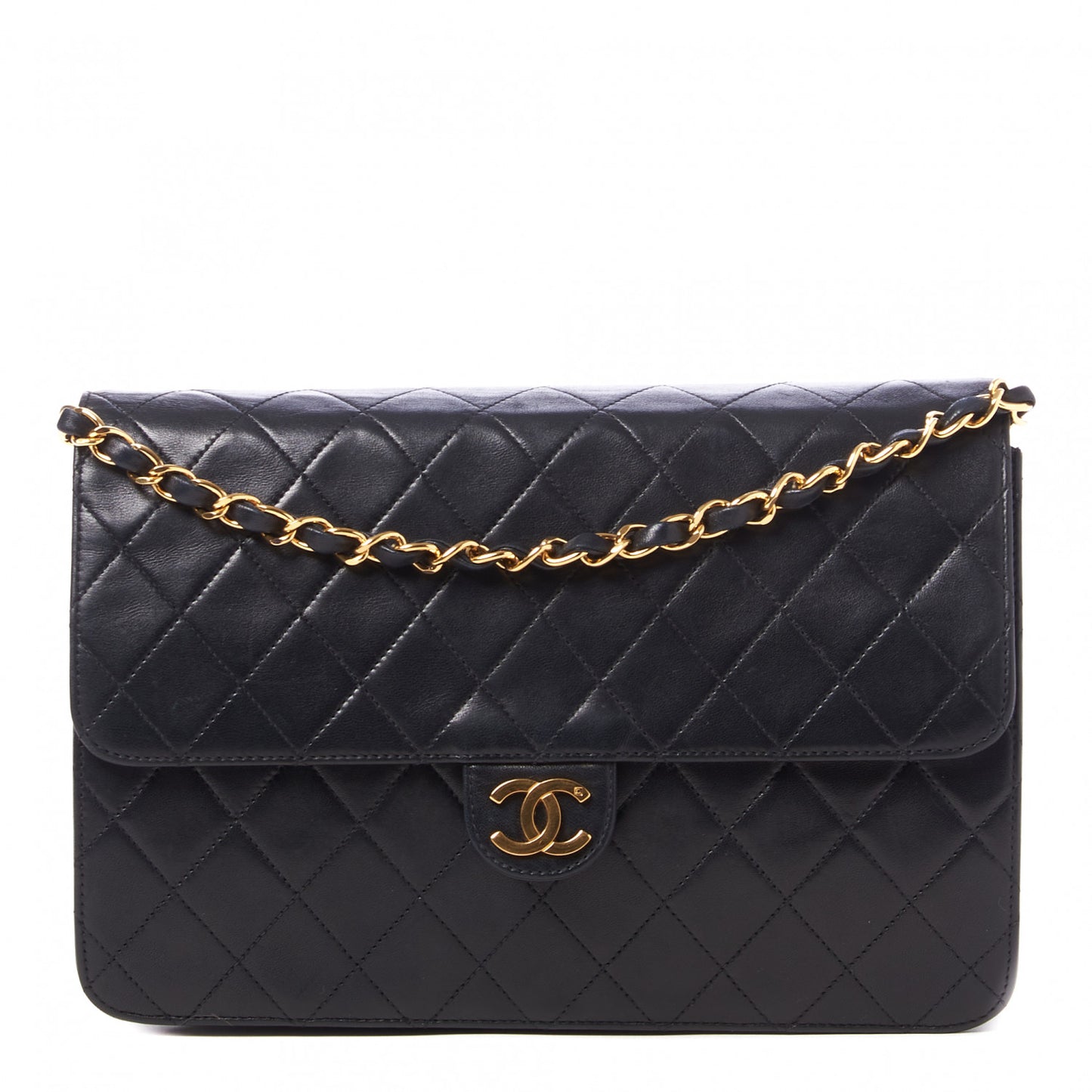 Lambskin Quilted Medium Single Flap Black