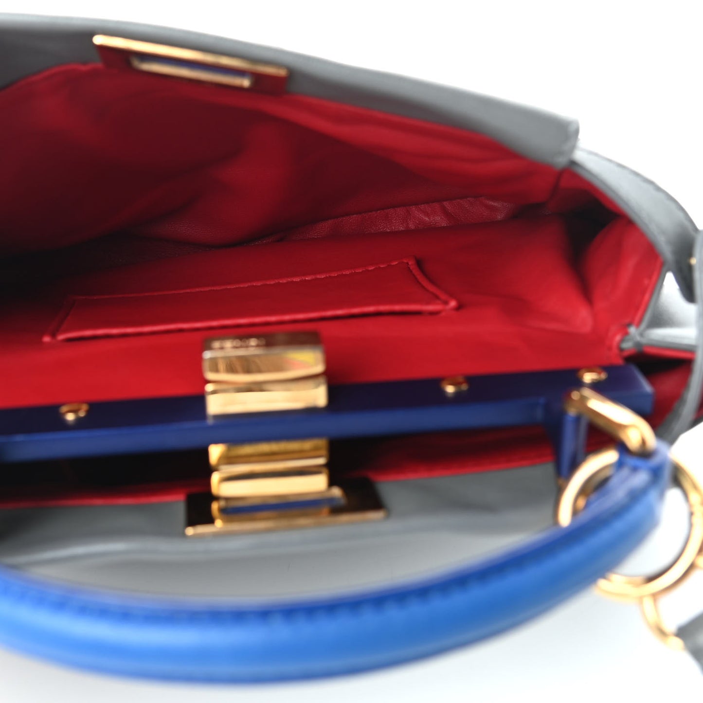 Nappa Colorblock Mini Peekaboo Iconic Satchel Grigio Chiaro Fragola Blue