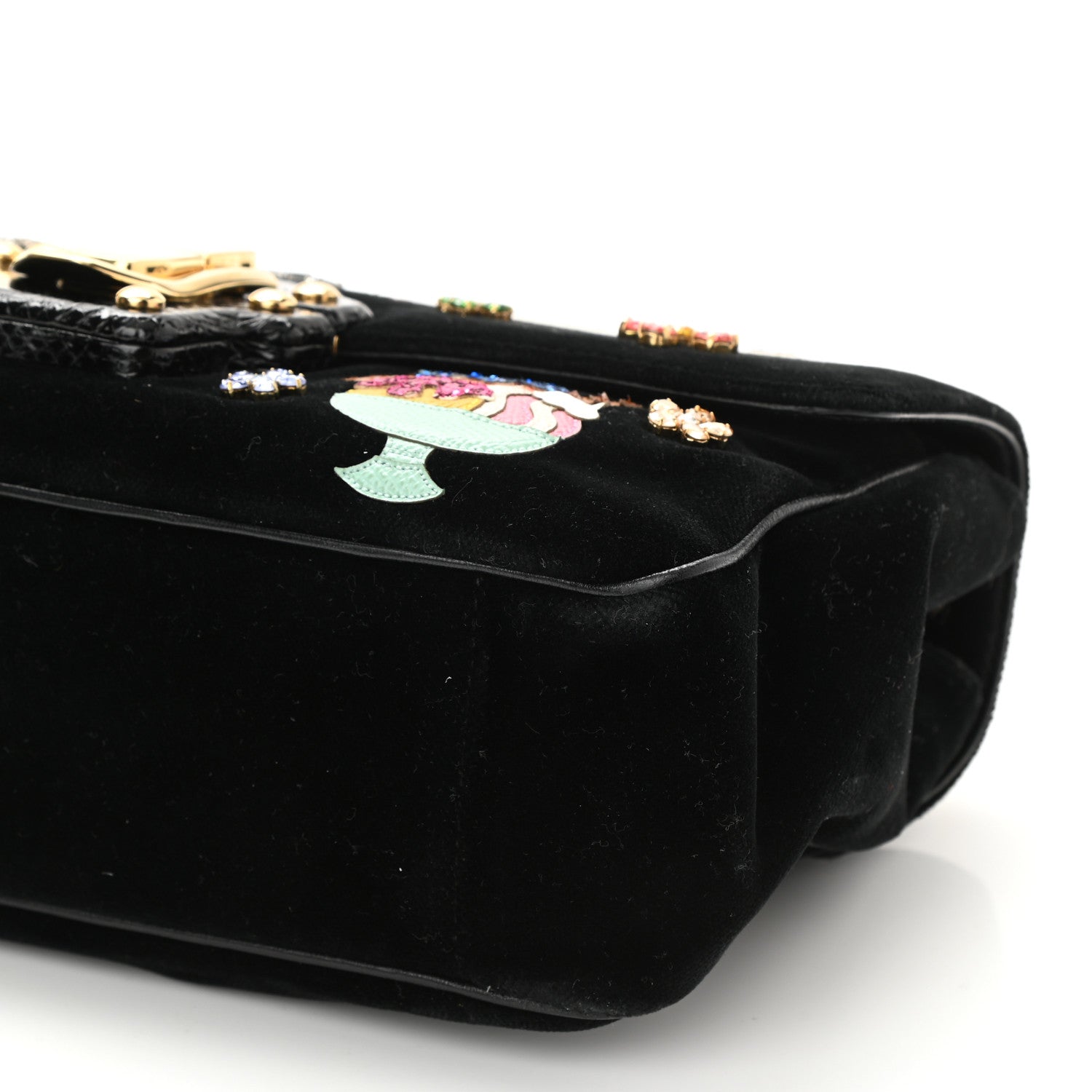 Dolce & Gabbana Velvet Watersnake Embellished Lucia Shoulder Bag 7 of 8