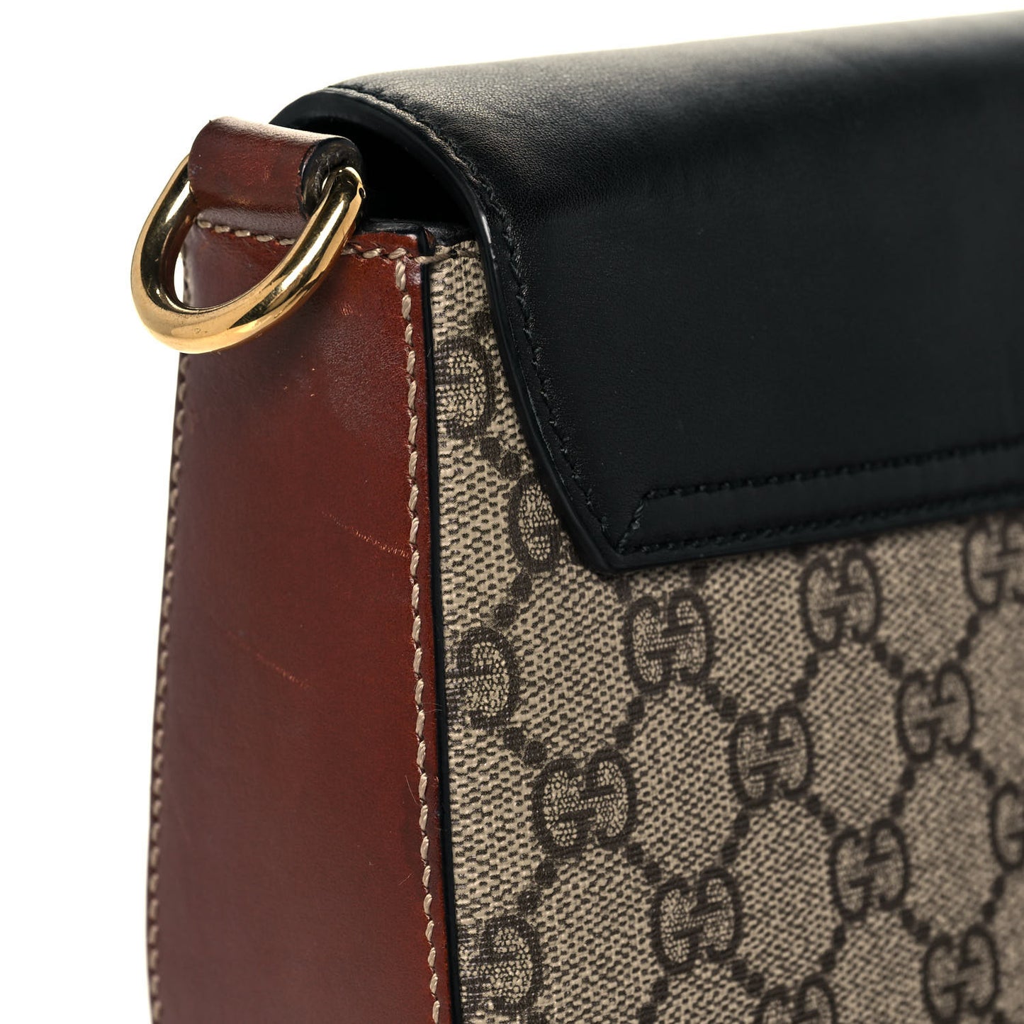 GG Supreme Monogram Web Medium Padlock Messenger Shoulder Bag Black